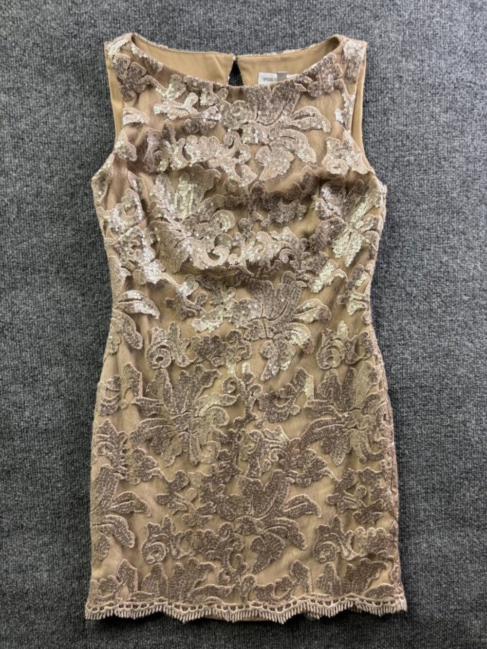 Dress The Population Dress Womens Small Beige Sequin Lace Bodycon Party Cocktail